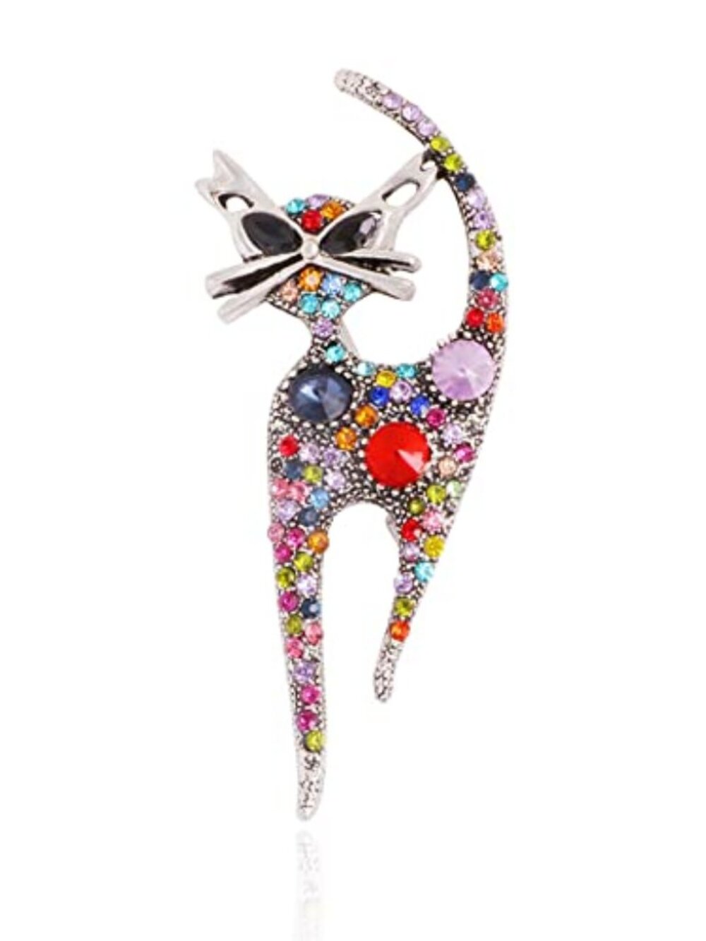 Vintage Rhinestone Cat Brooch Pin for Women Girls Silver Plated Fashion Cute Col